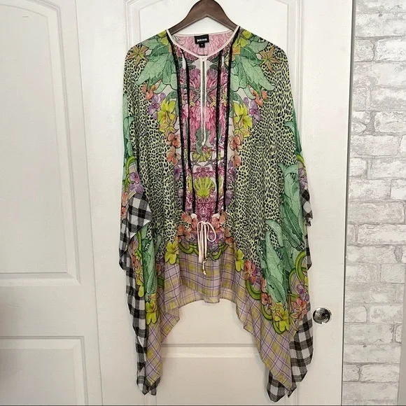 Just Cavalli 1990s Green Pink Multicolored floral Silk Tunic Kaftan Top dress - Picture 4 of 16